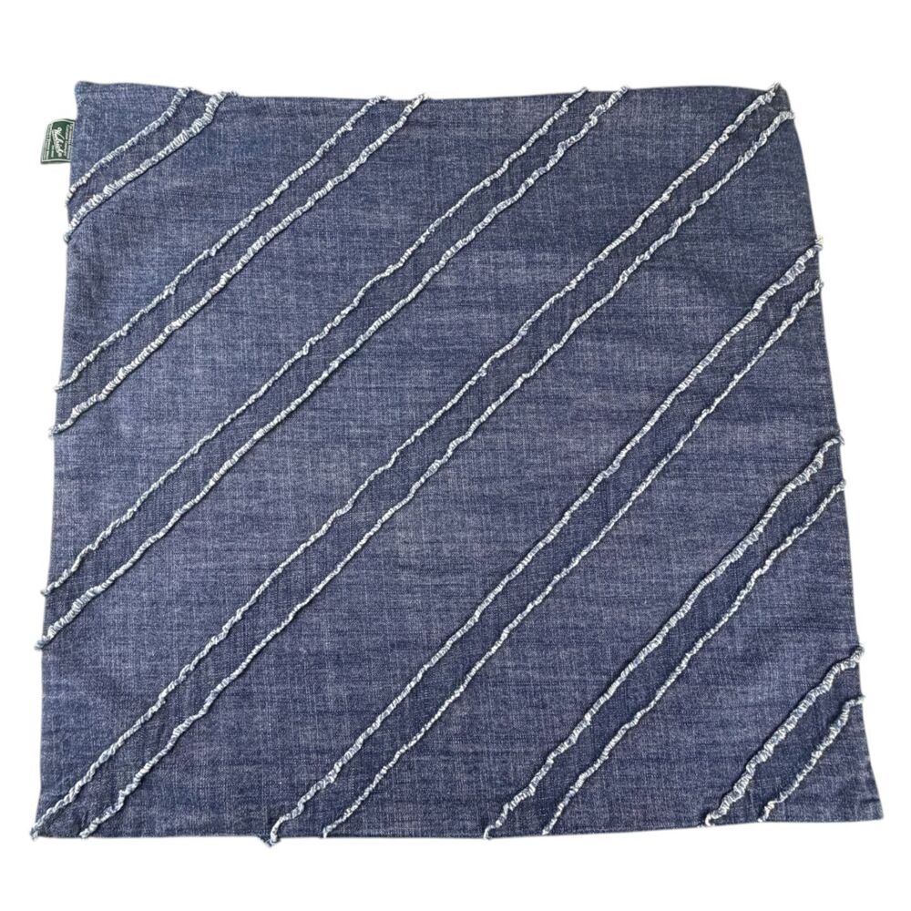Woolrich Blue Cotton Dark Denim Chambray Raw Hem Trim Throw Pillow Cover 20x20"